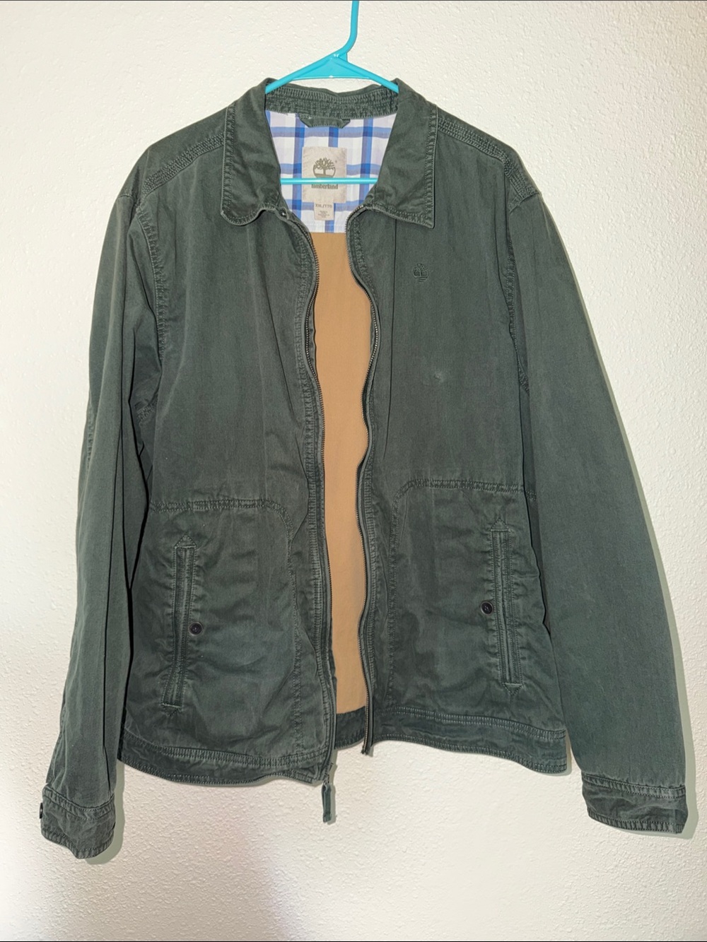 Timberland Dark Olive Green Zip-Front Field Jacket 100% cotton unisex